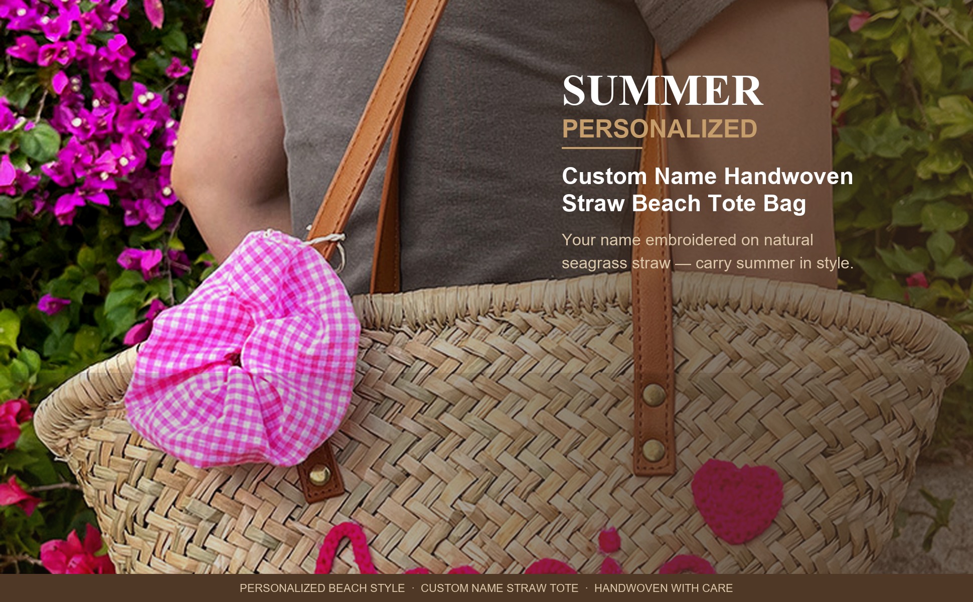 Main view of Personalized Straw Beach Tote Bag with Custom Name - Handwoven Seagrass Summer