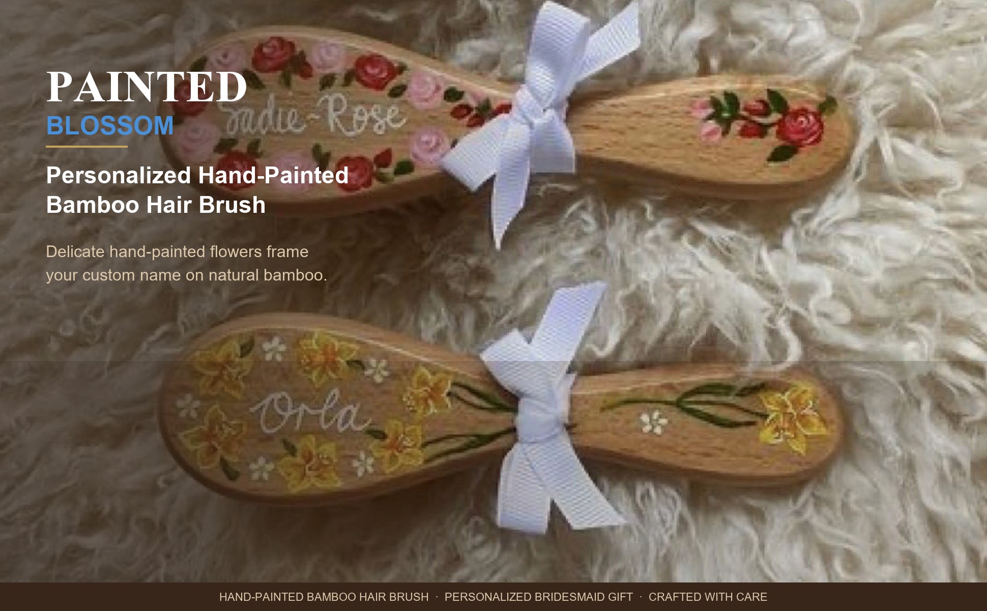 Main view of Personalized Hand-Painted Bamboo Hair Brush - Custom Name Floral Design