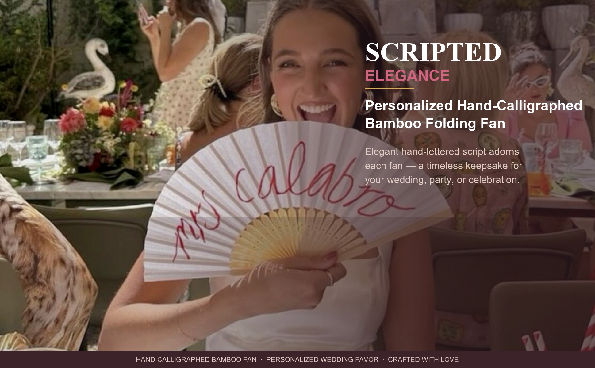 Main view of Personalized Hand-Calligraphed Bamboo Folding Fan — Custom Name Hand Fan for