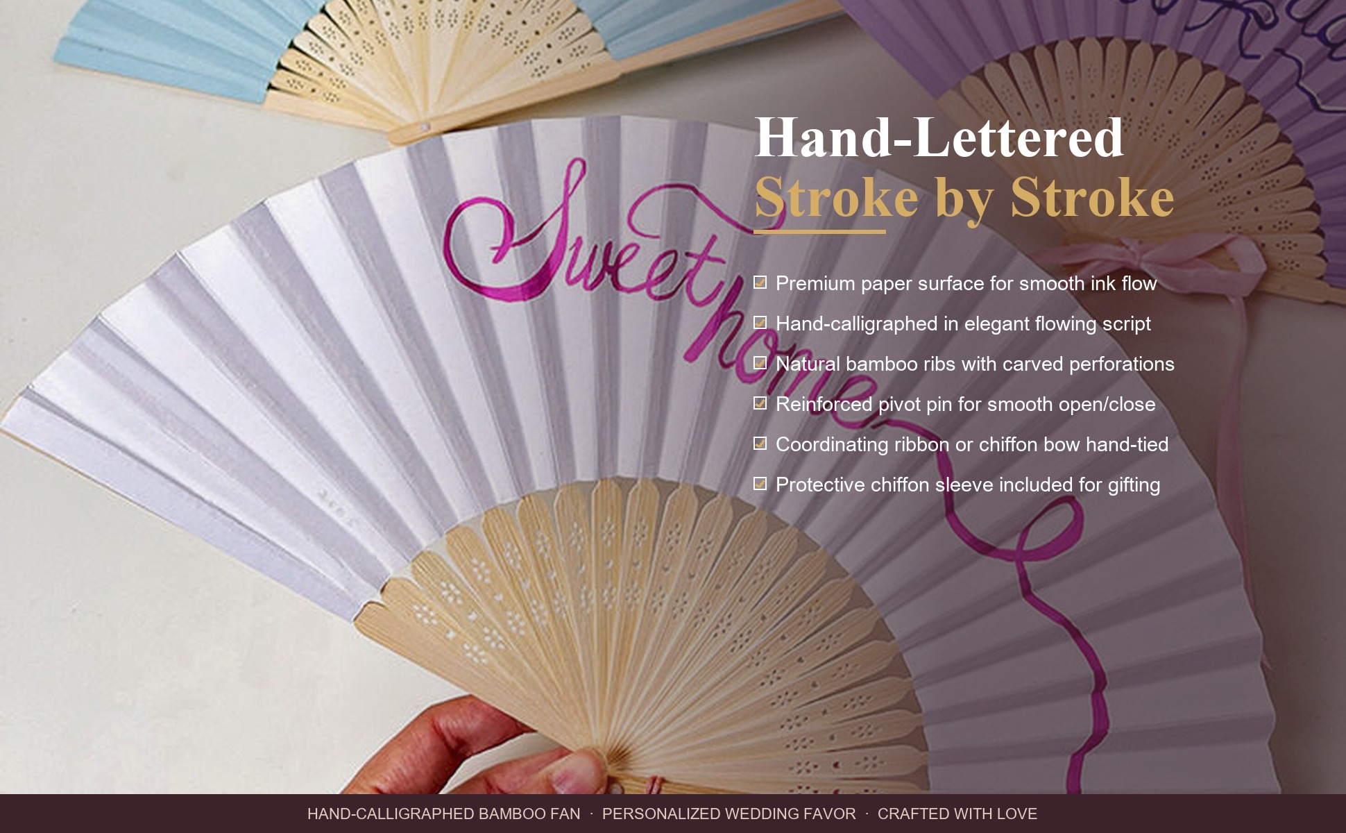 Craftsmanship detail of Personalized Hand-Calligraphed Bamboo Folding Fan — Custom Name Hand Fan for