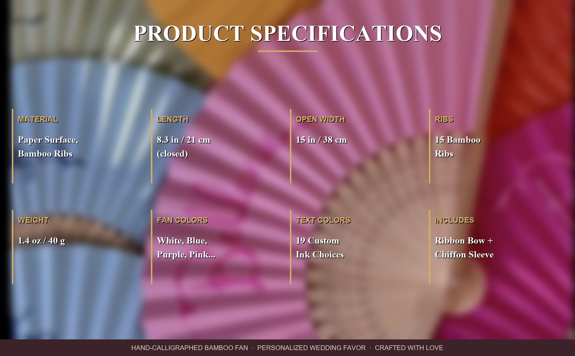 Specifications of Personalized Hand-Calligraphed Bamboo Folding Fan — Custom Name Hand Fan for