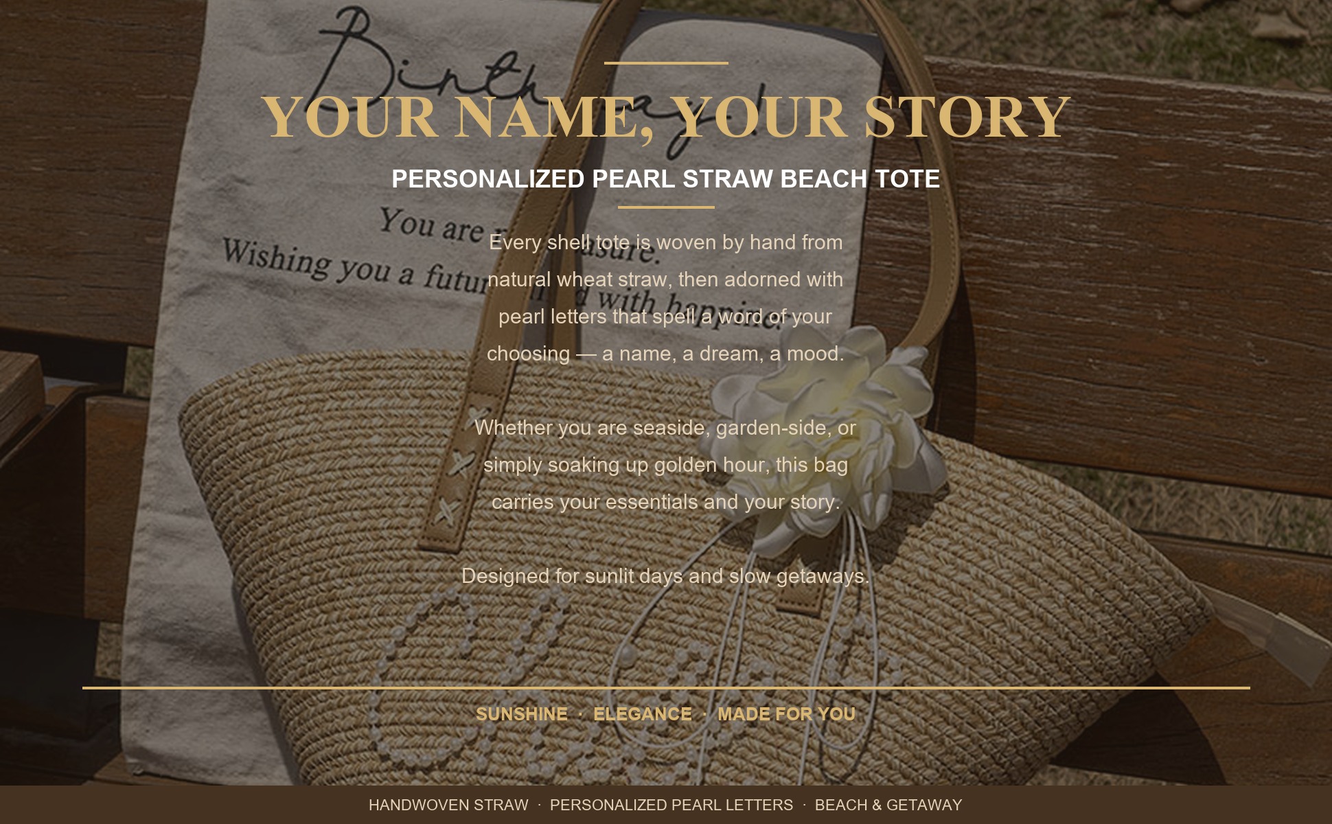 Brand story panel for Personalized Straw Beach Tote Bag for Women - Custom Handwoven Shell Bag with