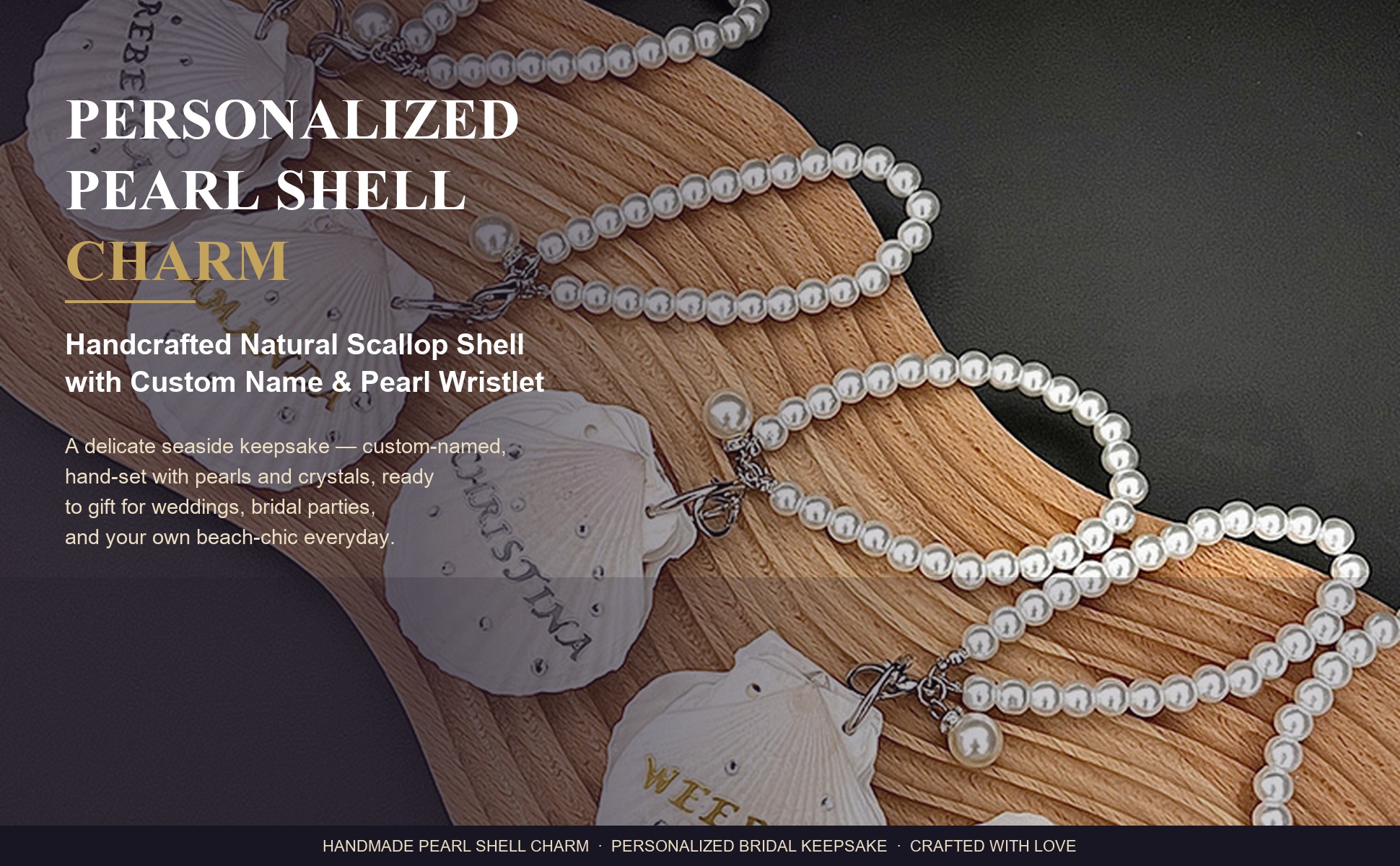 Main view of Personalized Name Pearl Shell Keychain for Women, Handmade Natural Scallop