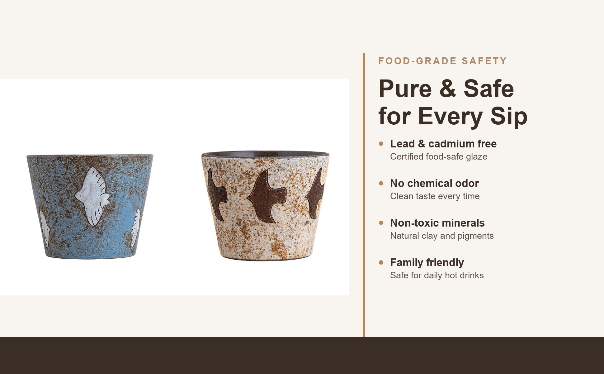 Care and safety information for Handcrafted Ceramic Coffee Mug, Wabi-Sabi Style, Hand-Painted Seabird & Fish