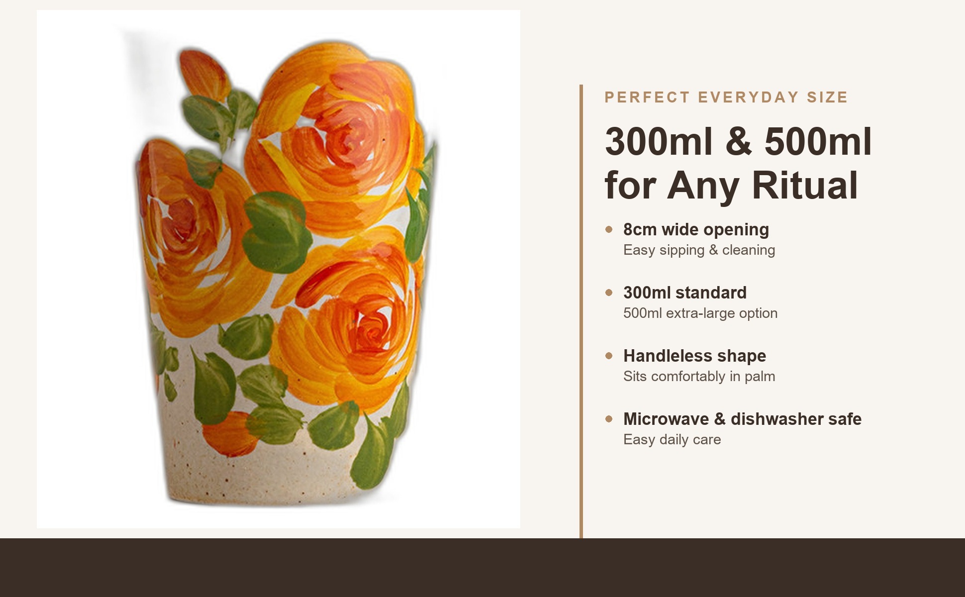 Size chart for Handcrafted Ceramic Cola Mug, Chinese Retro Style, Underglaze Hand-Painted
