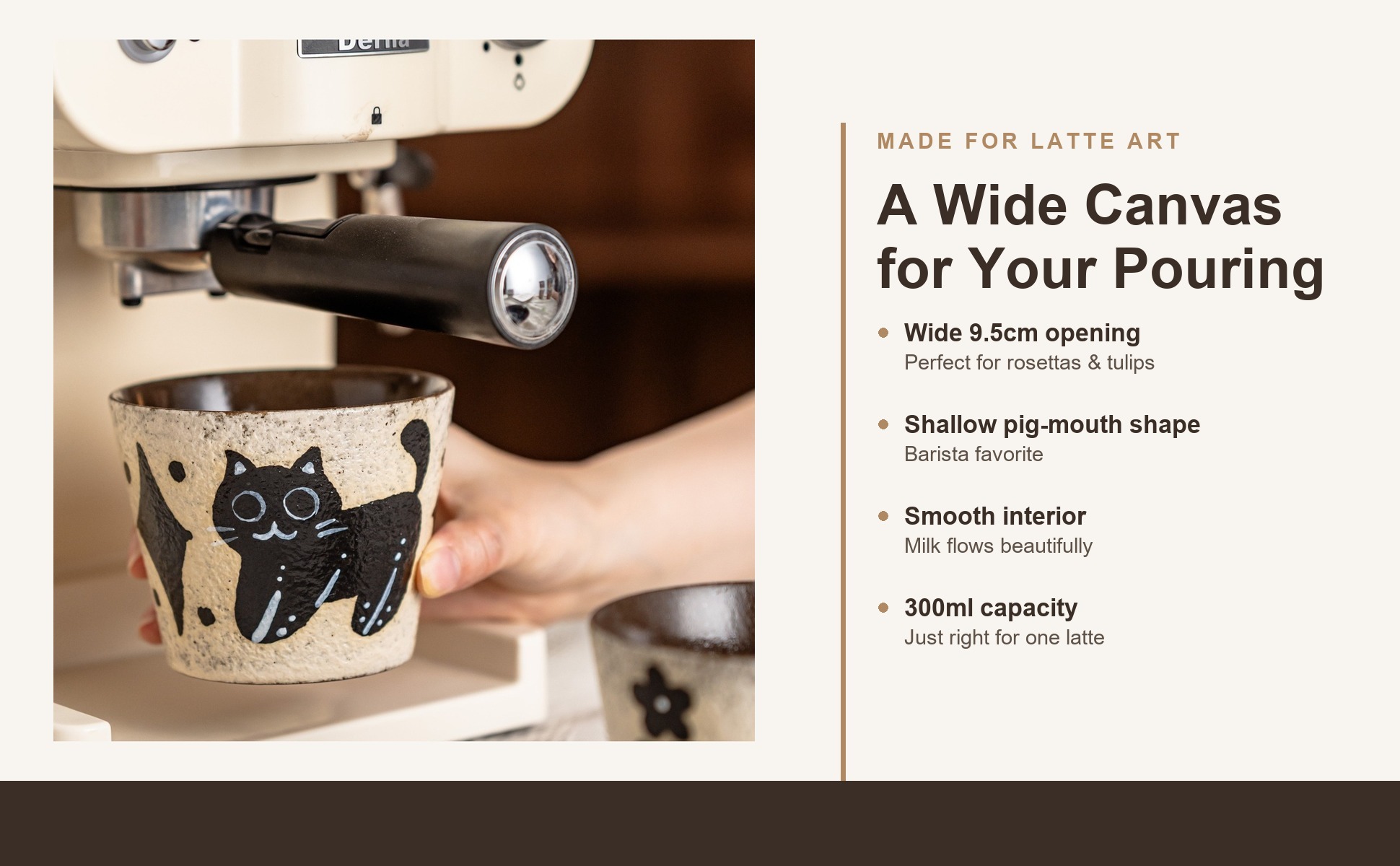 Latte art in Handcrafted Ceramic Black Cat Coffee Mug, Chinese Retro Style, Underglaze