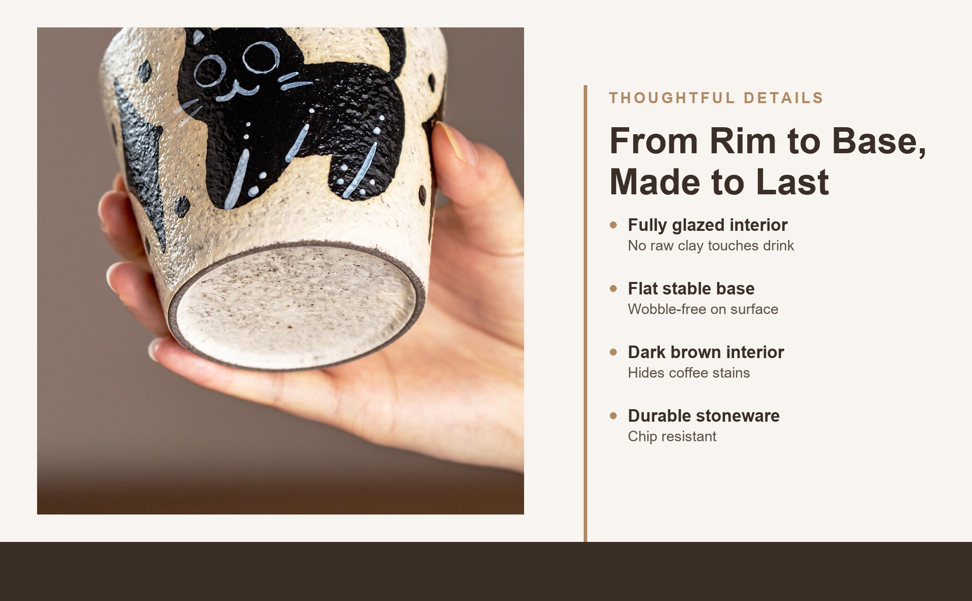 Detail close-up of Handcrafted Ceramic Black Cat Coffee Mug, Chinese Retro Style, Underglaze