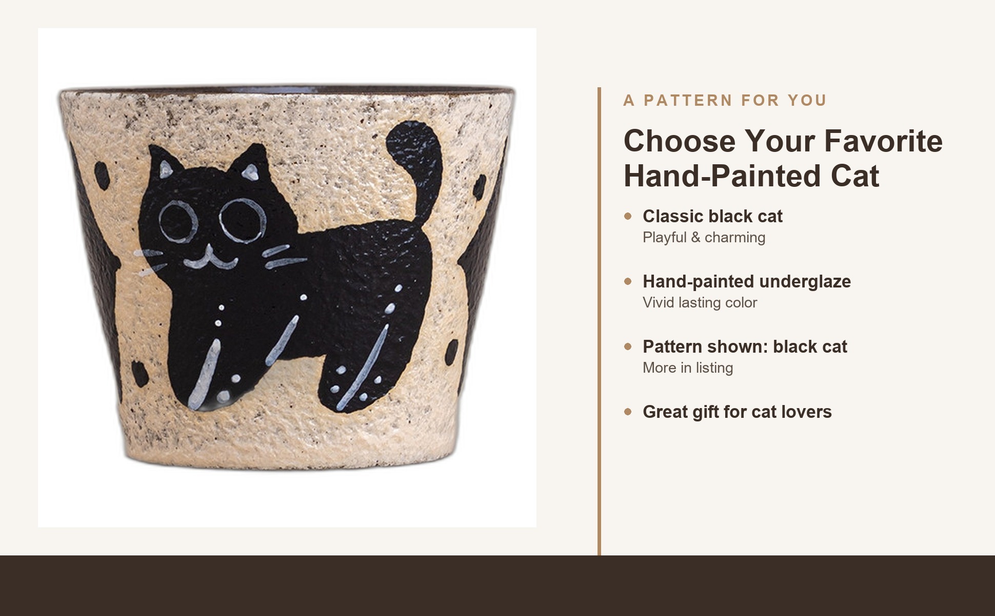 Design patterns of Handcrafted Ceramic Black Cat Coffee Mug, Chinese Retro Style, Underglaze