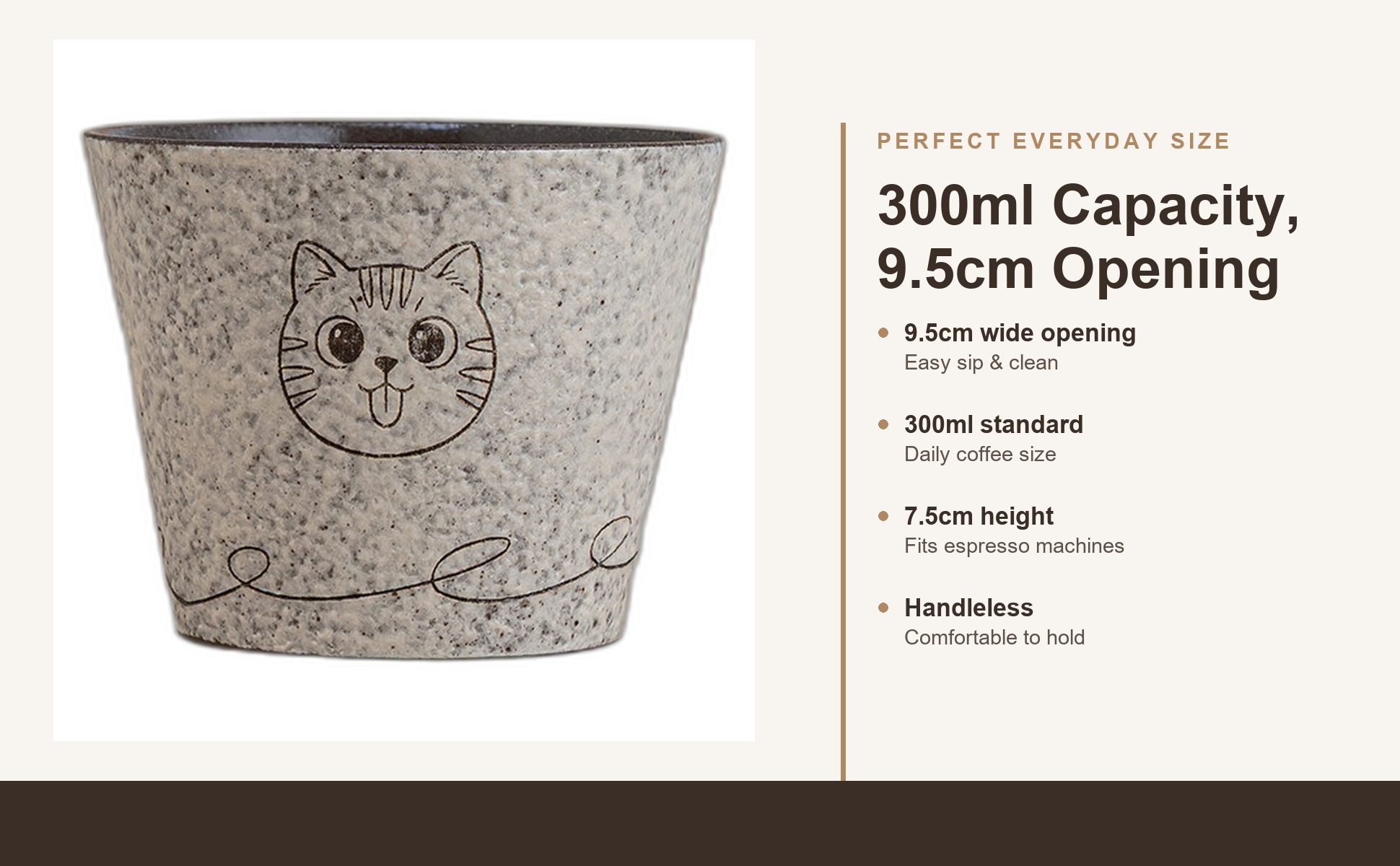 Size chart for Handcrafted Ceramic Black Cat Coffee Mug, Chinese Retro Style, Underglaze
