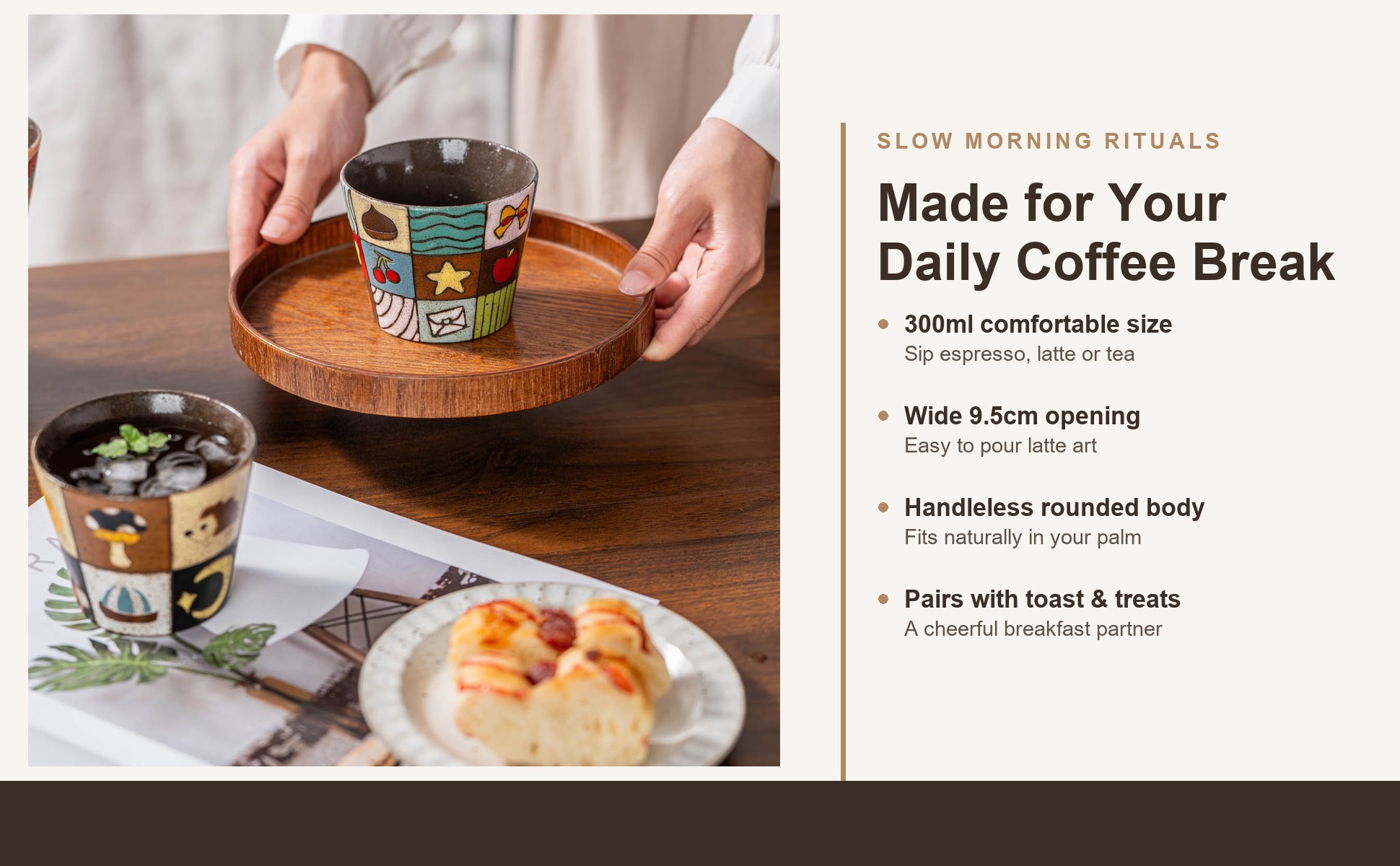 Morning coffee with Handcrafted Ceramic Latte Art Coffee Mug, Underglaze Hand-Painted Animal