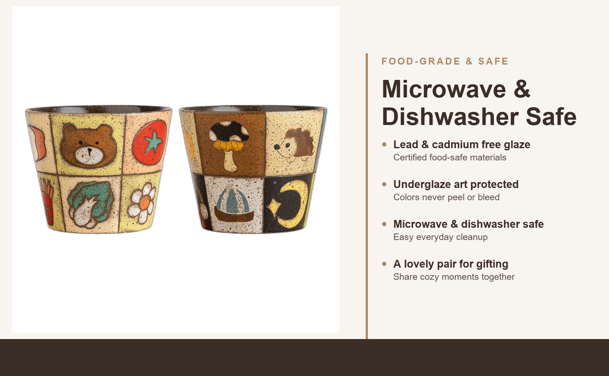 Care and safety information for Handcrafted Ceramic Latte Art Coffee Mug, Underglaze Hand-Painted Animal