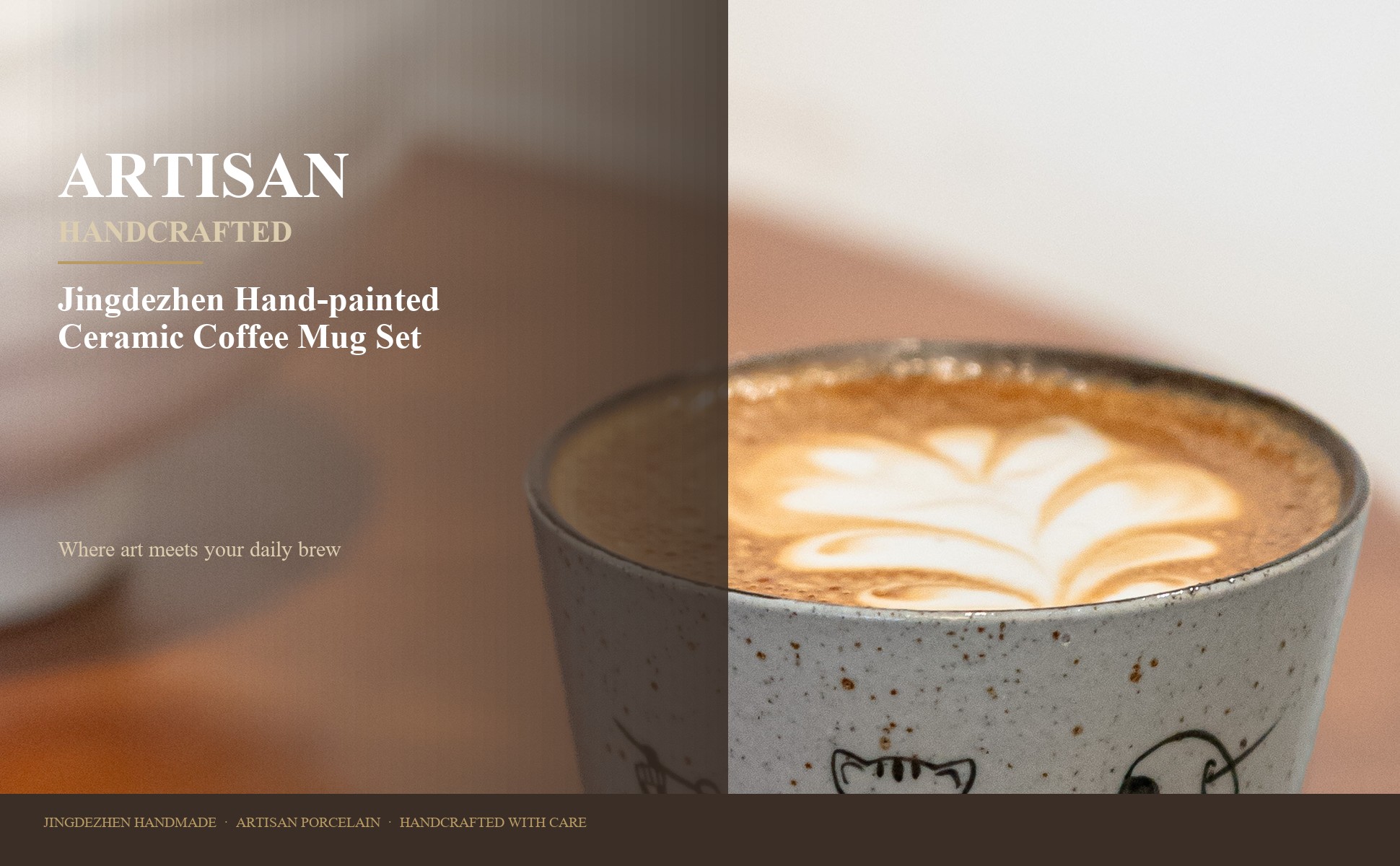 Main view of Hand-Painted Ceramic Latte Art Coffee Cup with Saucer, Zisha Clay Retro Style