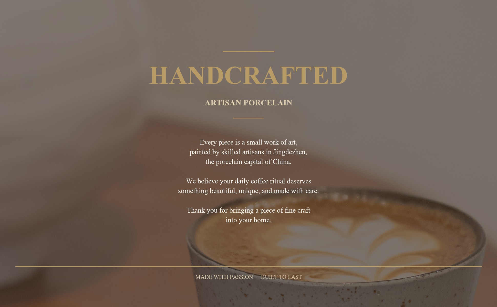 Brand story panel for Hand-Painted Ceramic Latte Art Coffee Cup with Saucer, Zisha Clay Retro Style