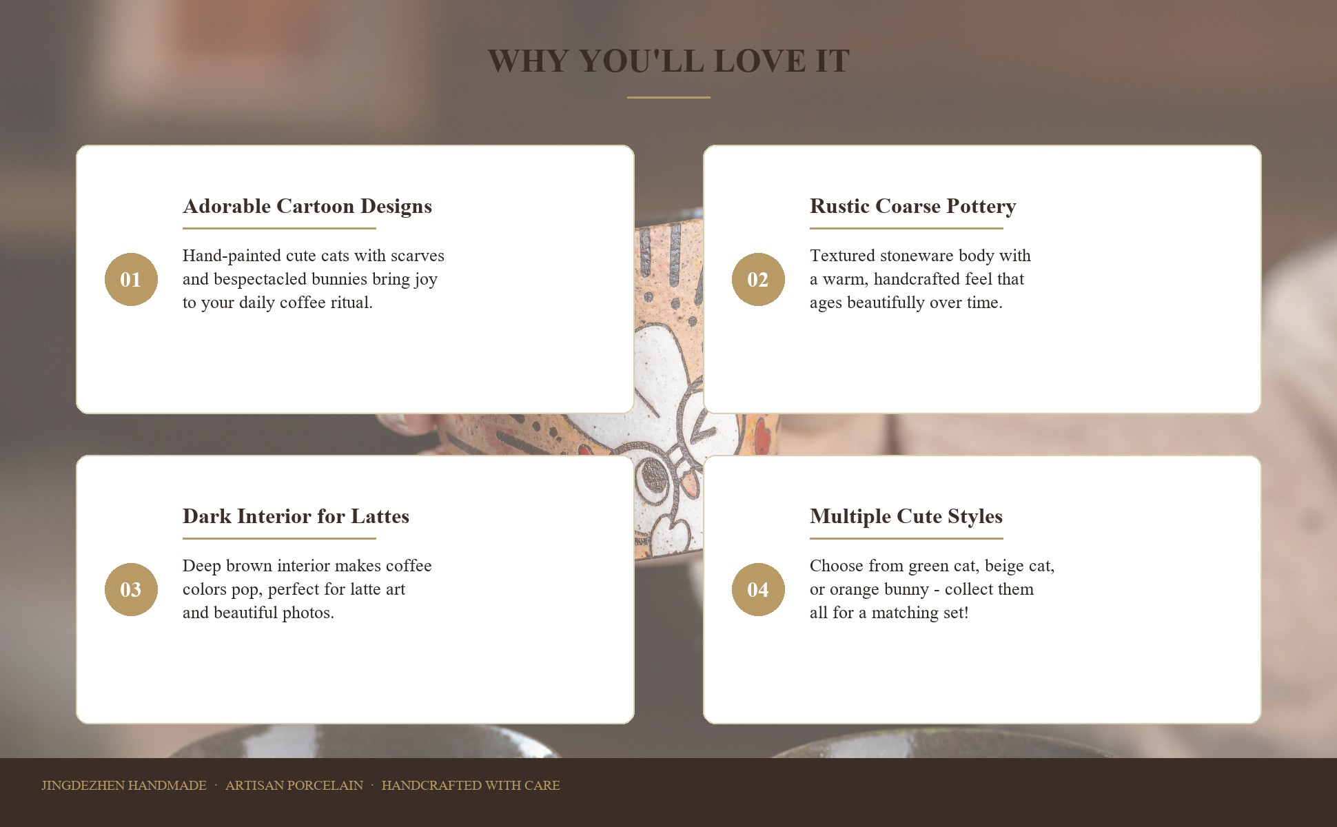 Feature highlights of Hand-Painted Ceramic Latte Art Cup, Jingdezhen Underglaze Speckled Stoneware
