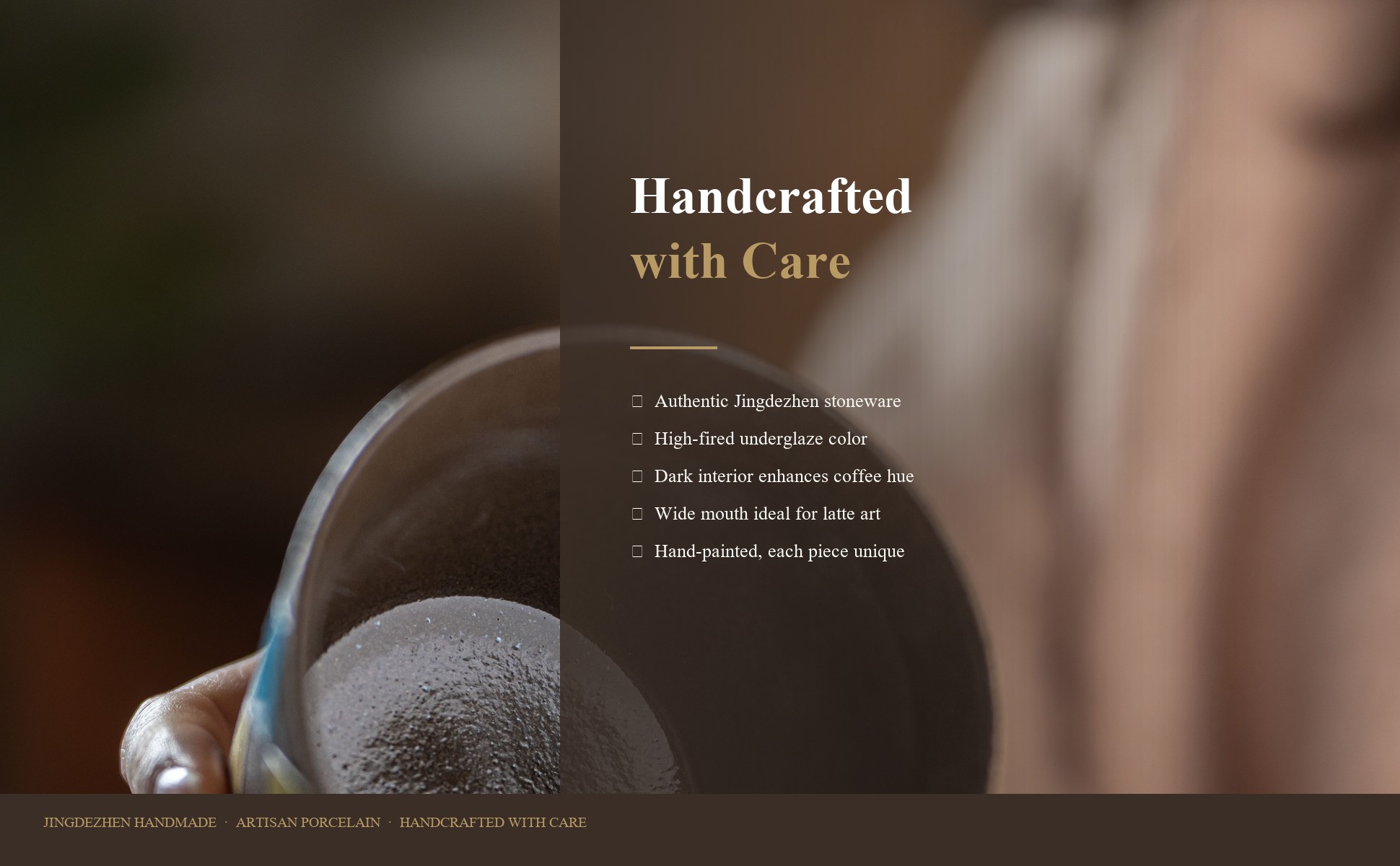 Craftsmanship detail of Hand-Painted Ceramic Latte Art Cup, Jingdezhen Underglaze Speckled Stoneware