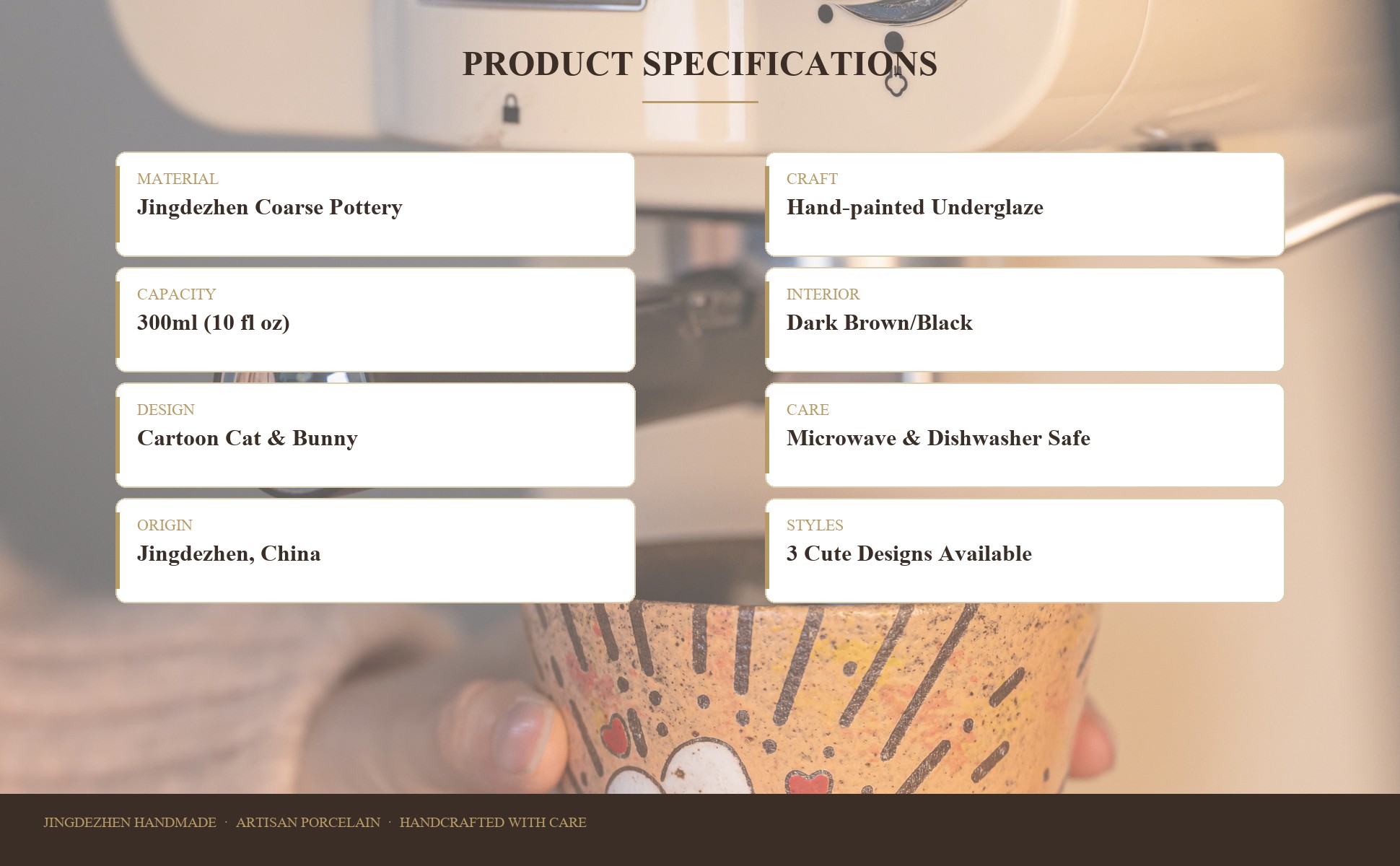 Specifications of Hand-Painted Ceramic Latte Art Cup, Jingdezhen Underglaze Speckled Stoneware