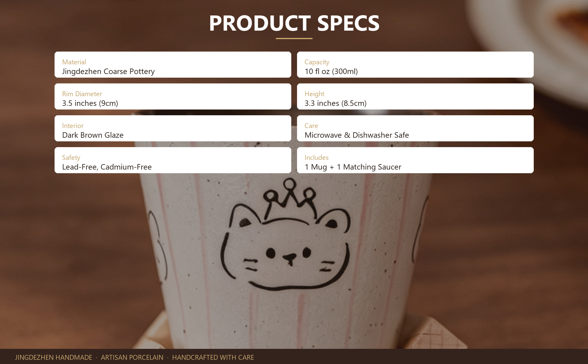 Specifications of Jingdezhen Hand-painted Cute Animal Ceramic Coffee Mug Set, 10oz Handmade