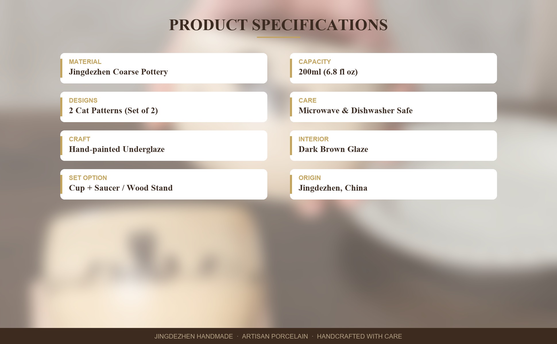 Specifications of Jingdezhen Hand-Painted Cute Cat Ceramic Coffee Mug, 10oz Handmade Coarse
