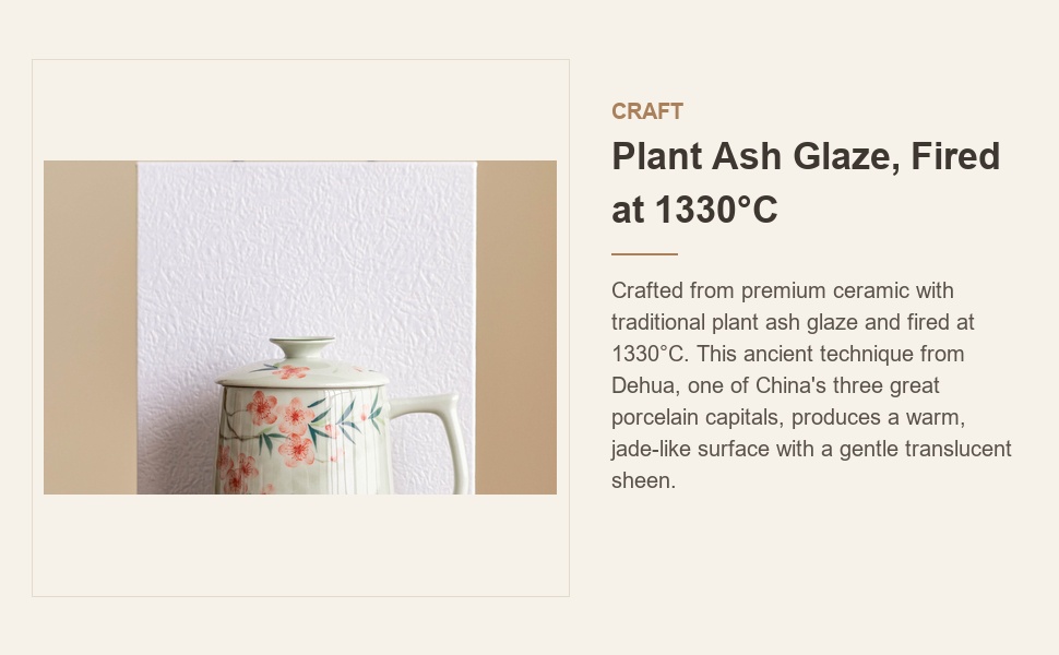 Plant ash glaze ceramic mug fired at 1330 degrees Celsius