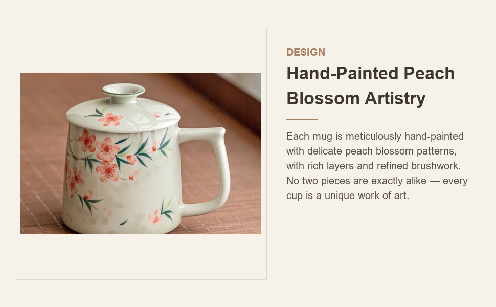 Hand-painted peach blossom pattern on the ceramic mug
