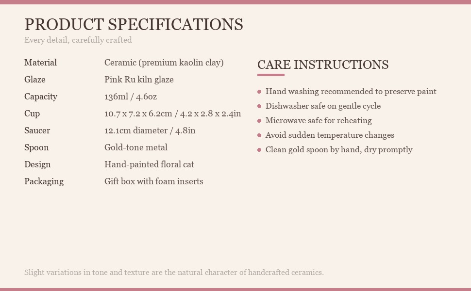 Coffee cup set specifications: 136 ml cup, 12.1 cm saucer, 500 g total