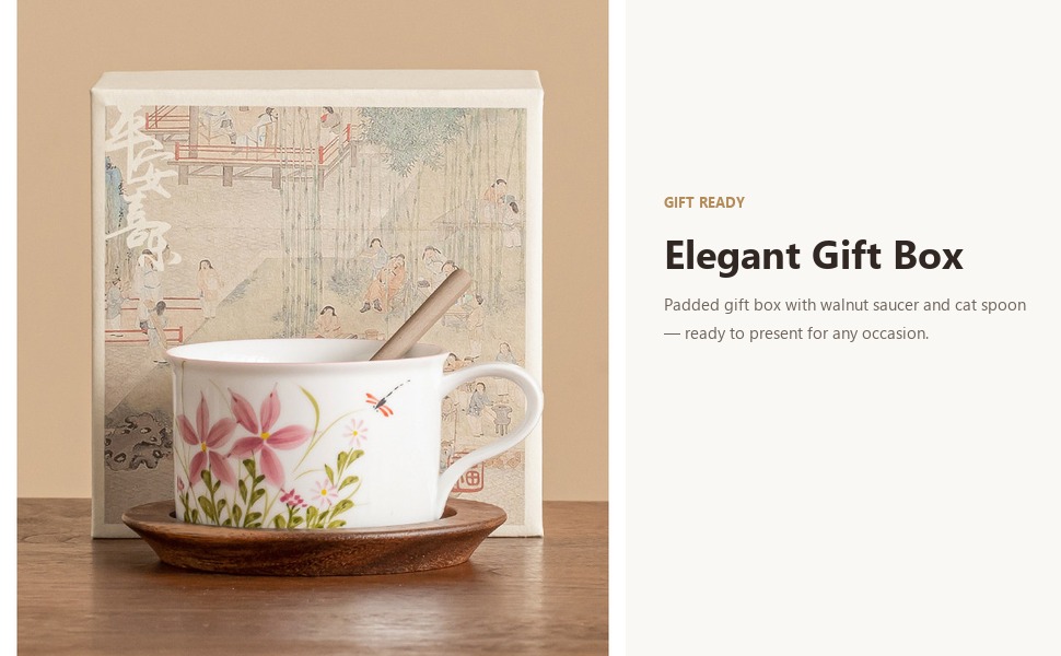 Complete daisy dragonfly cup set in an elegant gift box