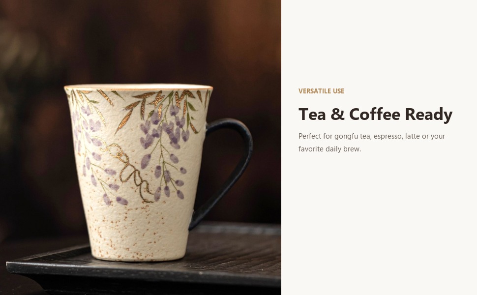 Wisteria mug used for coffee and tea at home or in the office