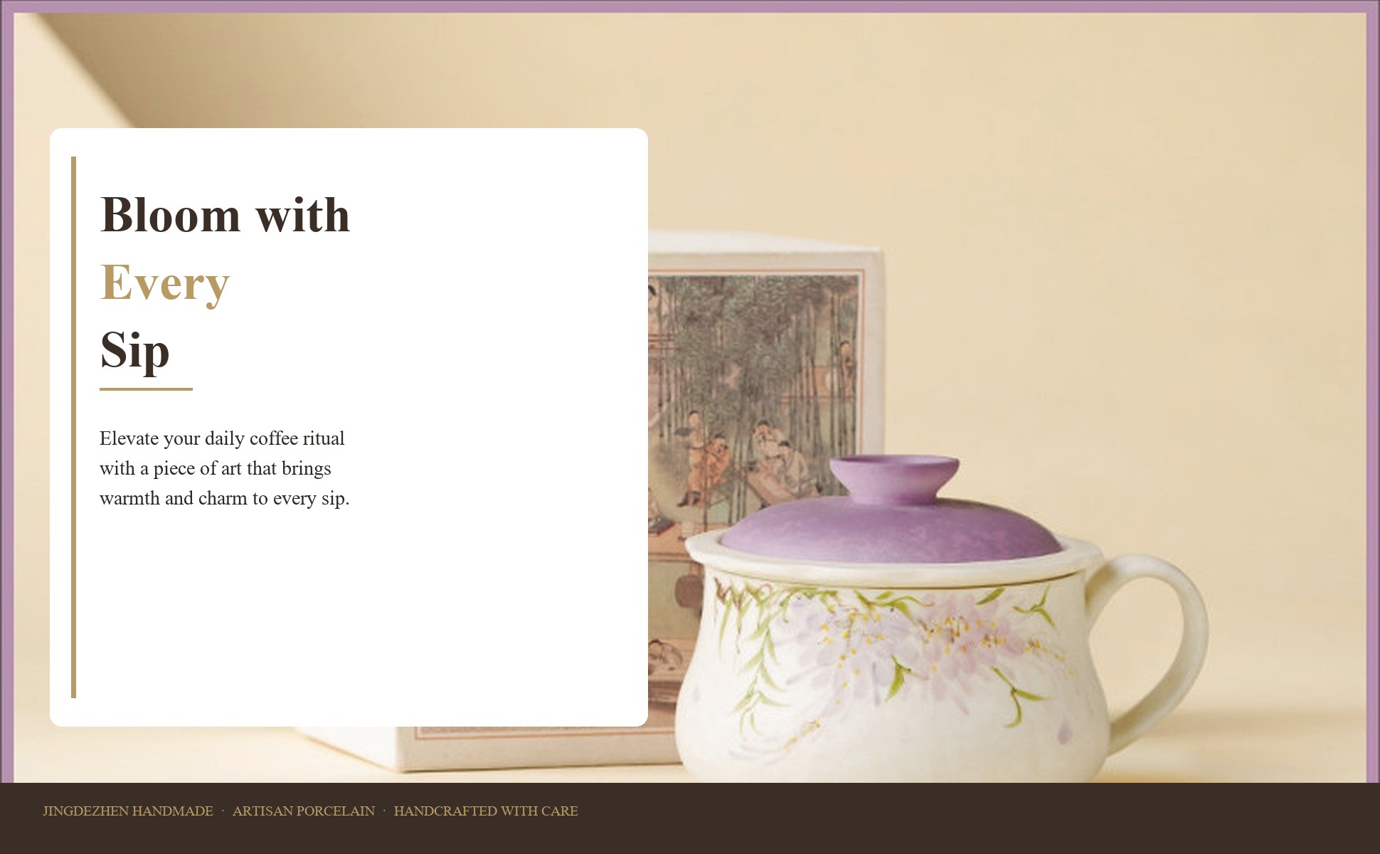 Wisteria mug used for coffee and tea at a desk