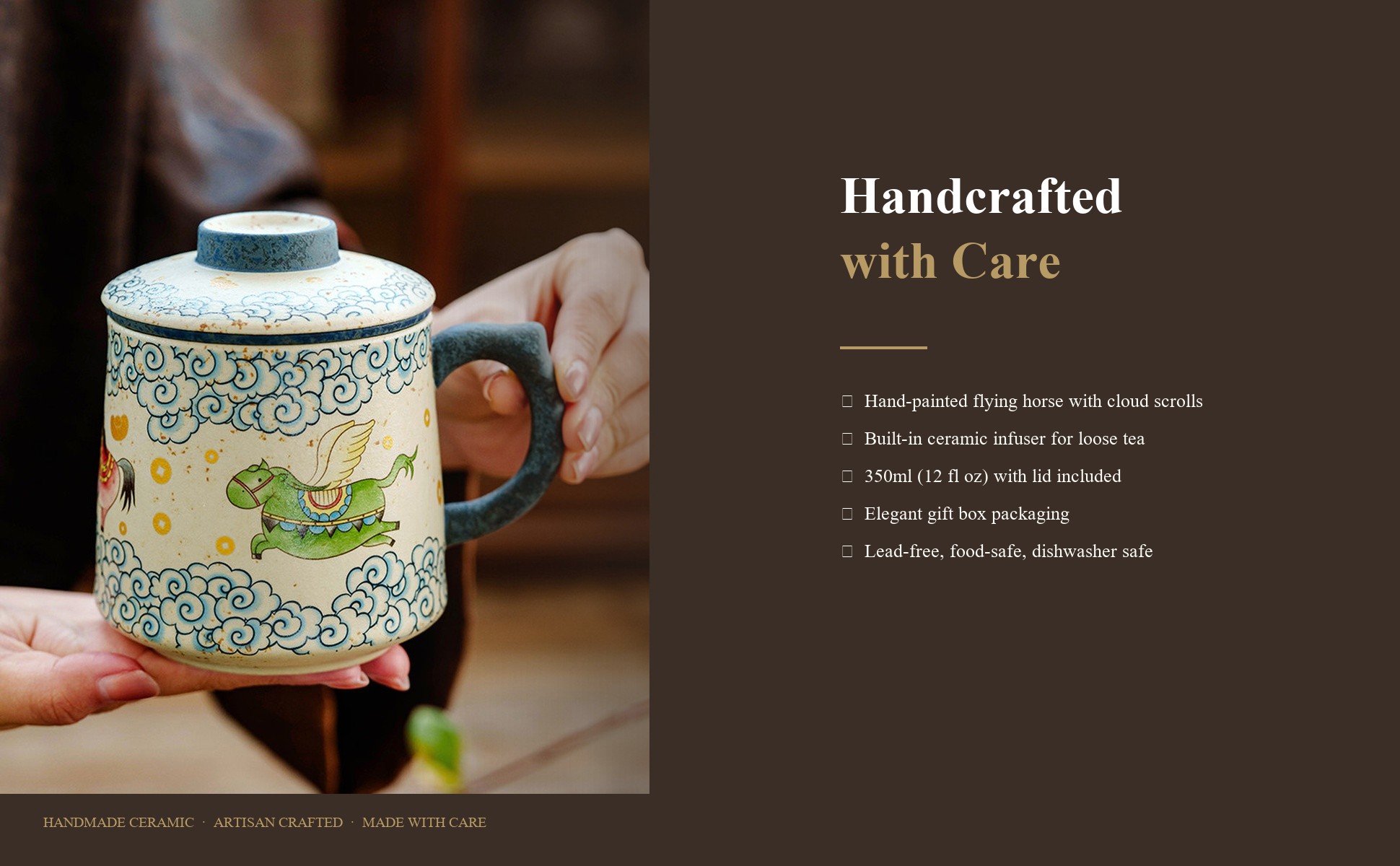 High-fired ceramic mug with hand-painted artwork sealed under glaze
