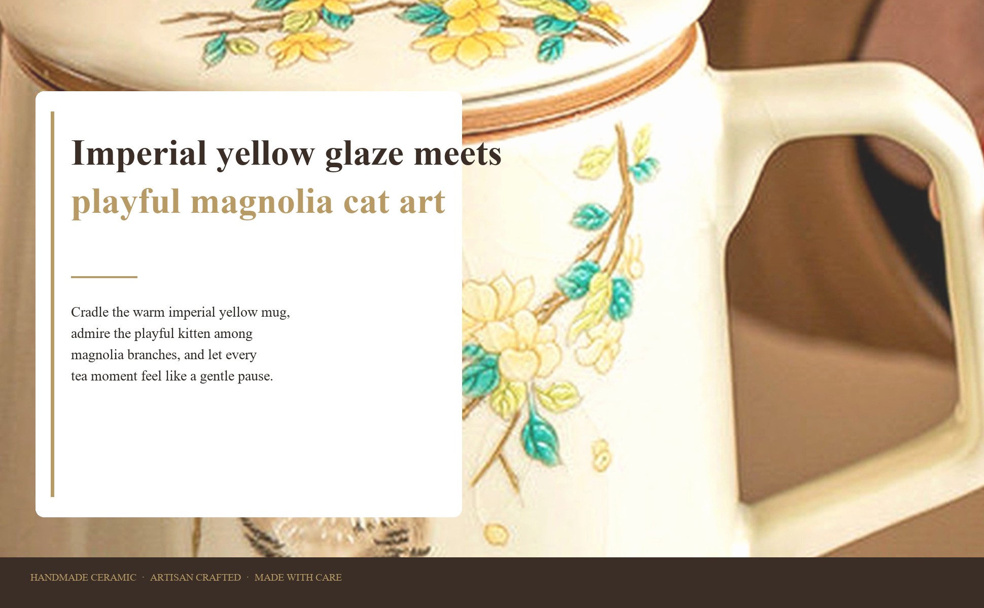 Magnolia cat tea mug used for tea at home or the office