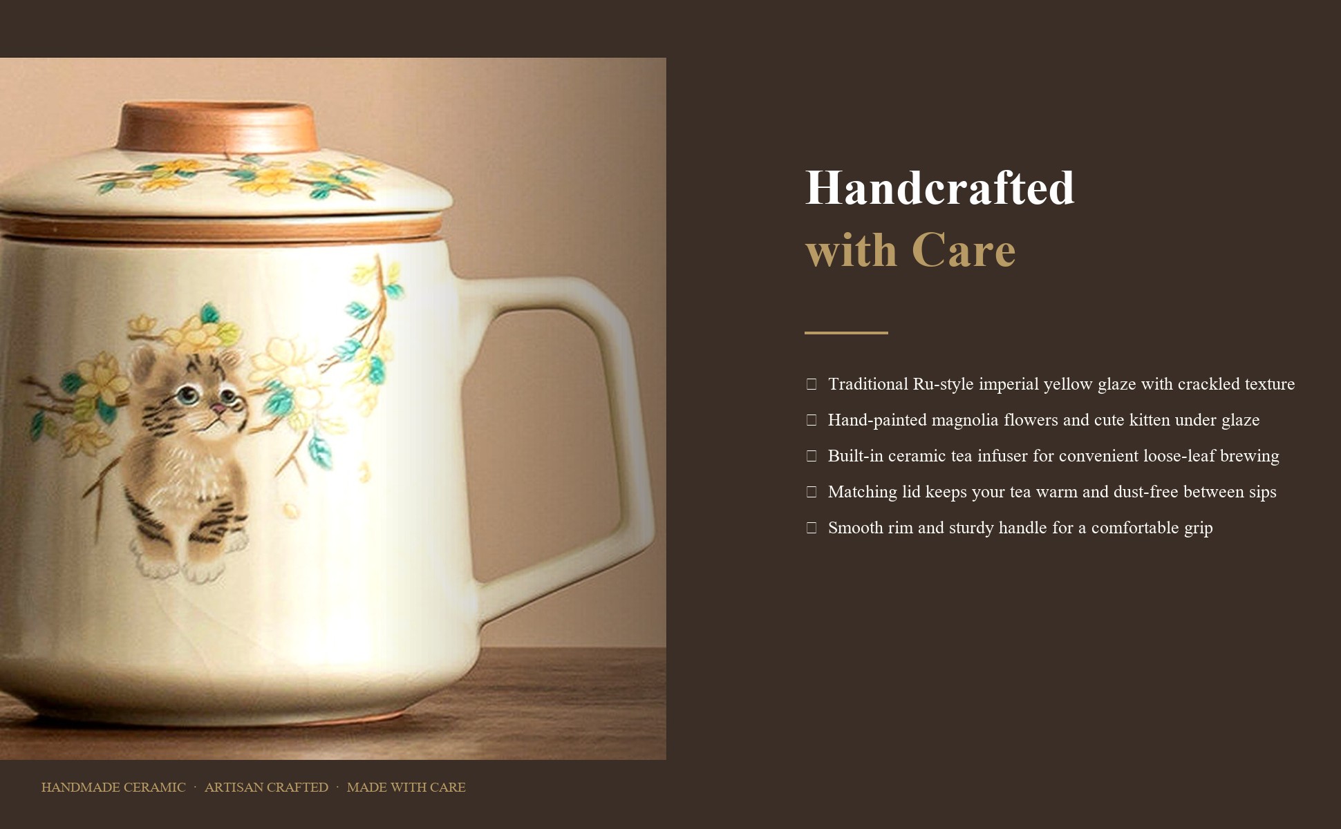 Ru-style glazed ceramic mug fired at high temperature