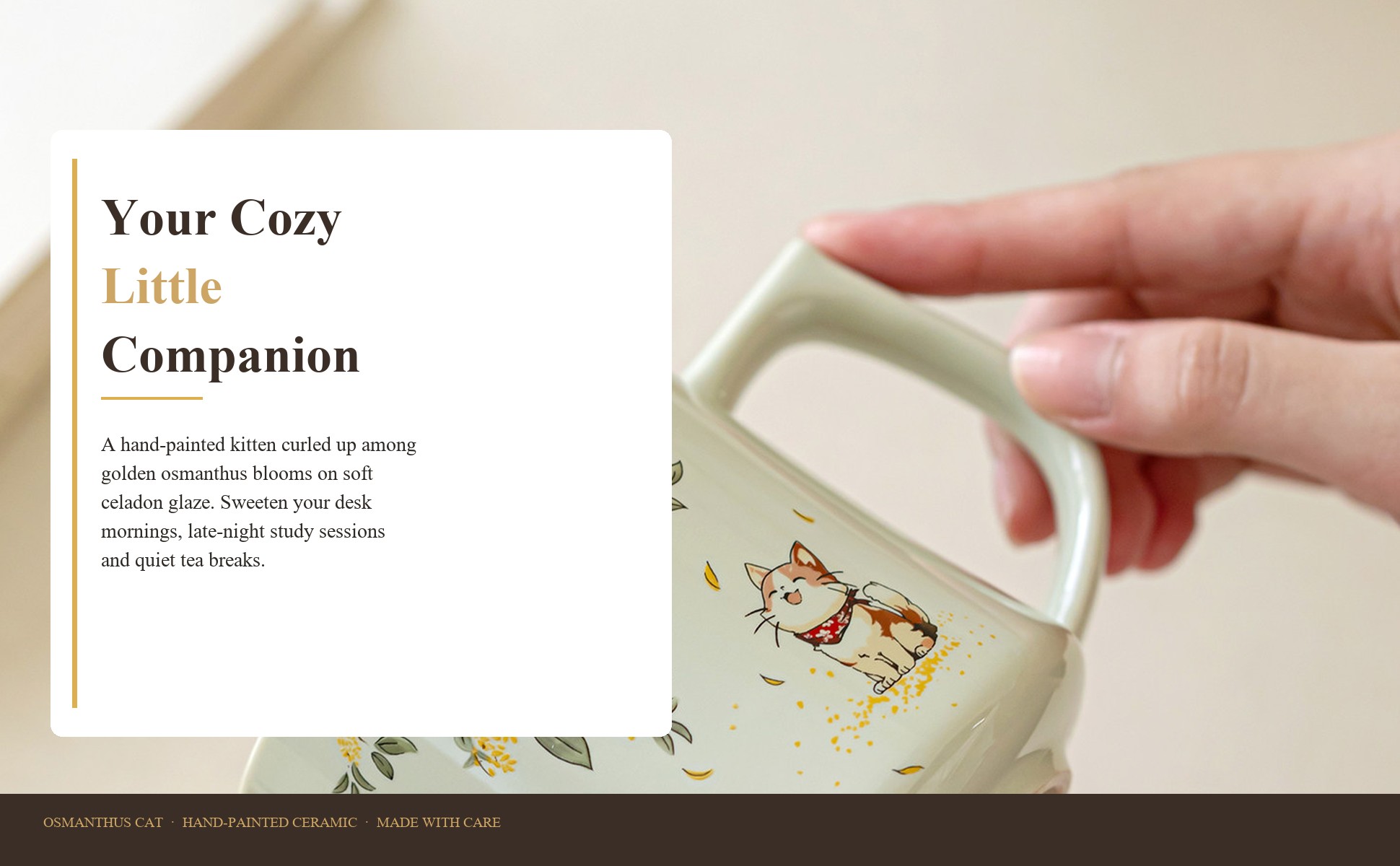 Osmanthus cat mug used for breakfast coffee at home