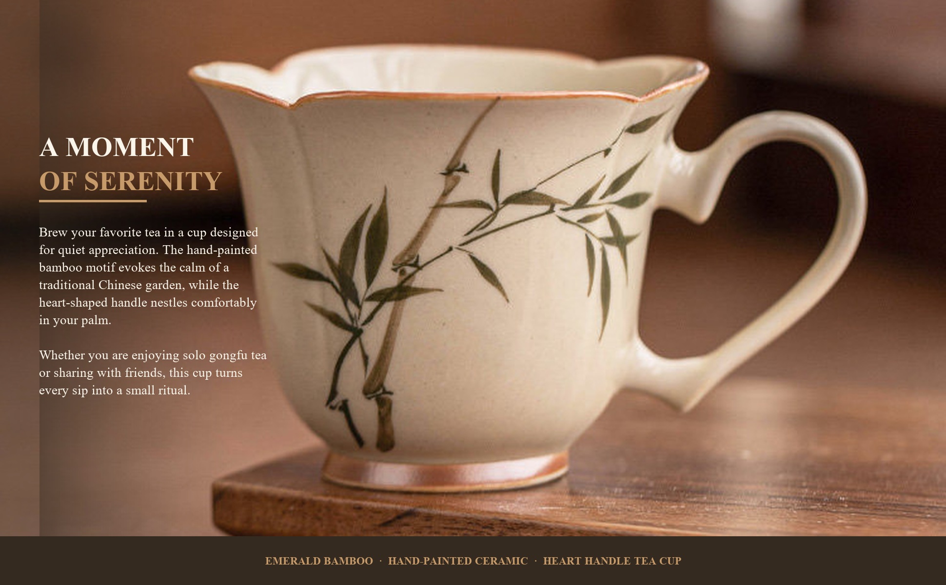 Green bamboo tea cup used for gongfu tea brewing