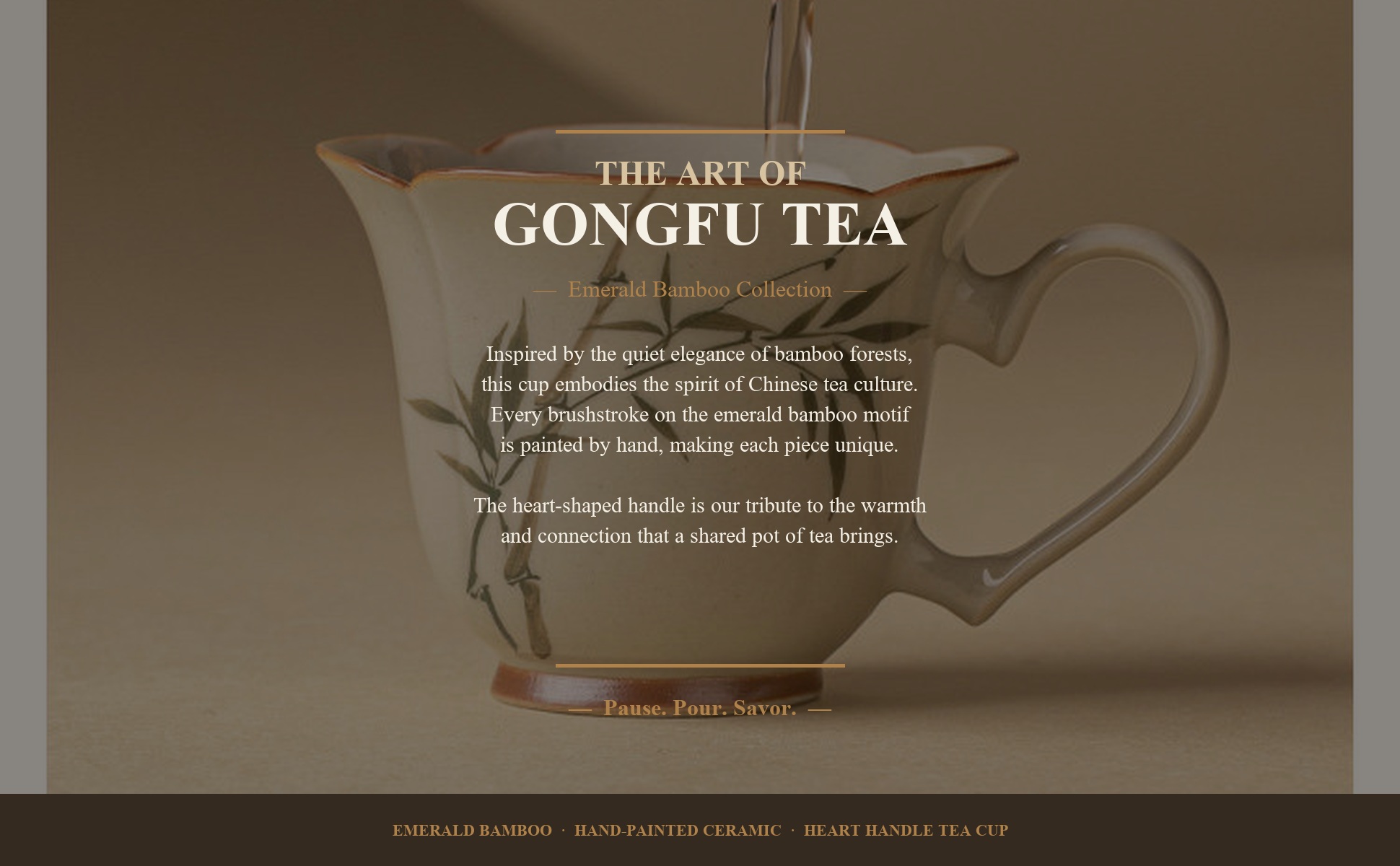 Green bamboo painted by hand on the ceramic tea cup