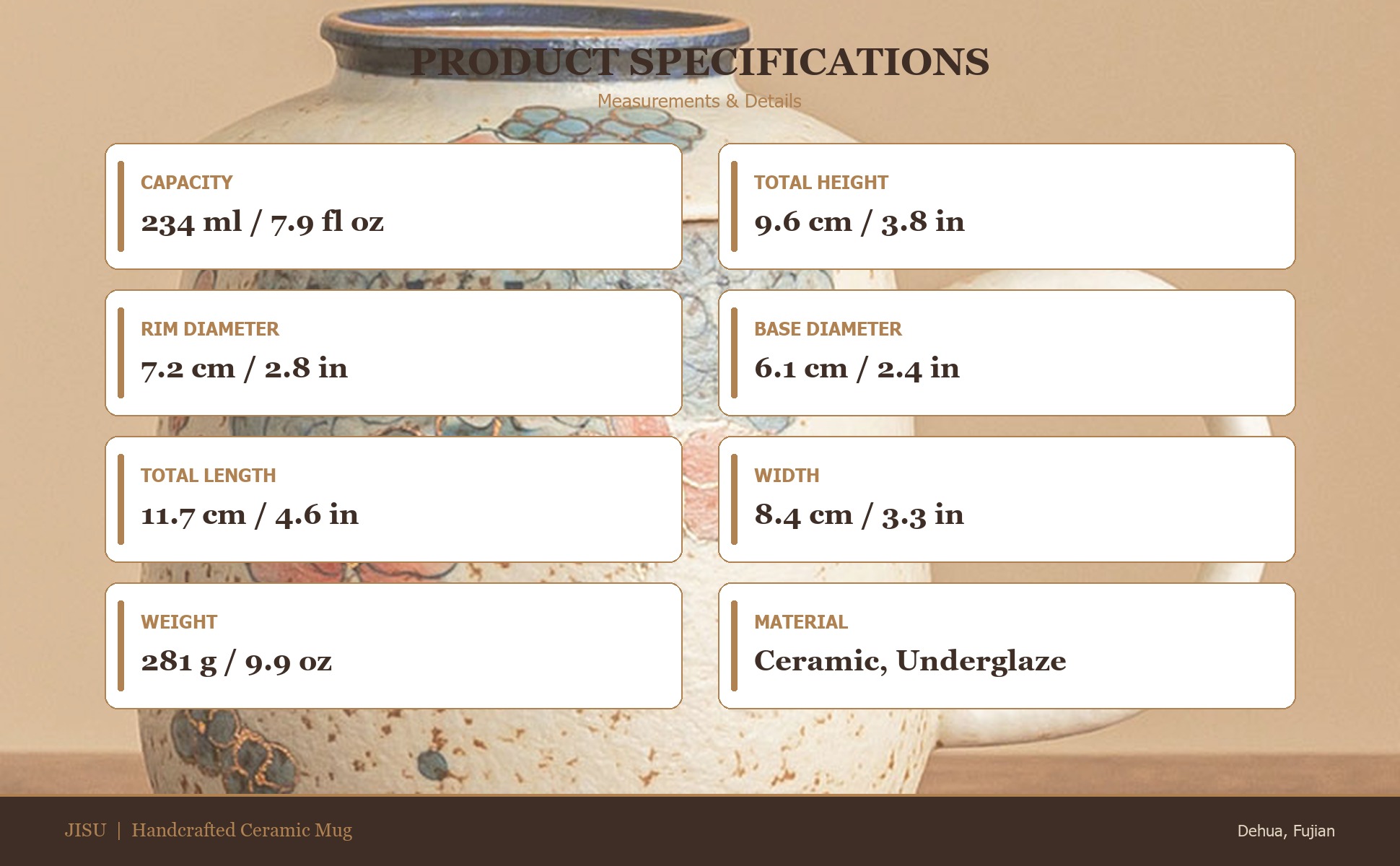 Specifications of Blue & White Firestone Red Gold-Trimmed Hand-Painted Hydrangea Ceramic Tea Mug