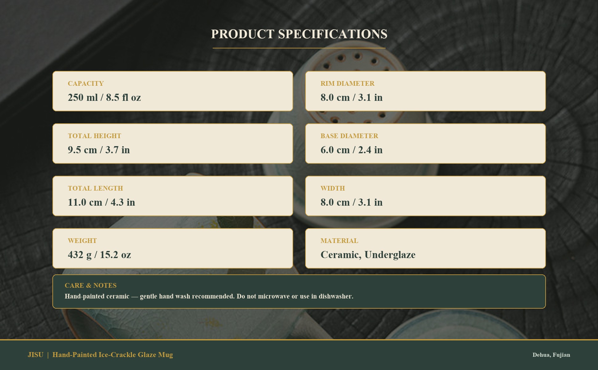 Specifications of Ice-Crackle Hand-Painted Gold Osmanthus Rabbit Ceramic Office Mug with Filter