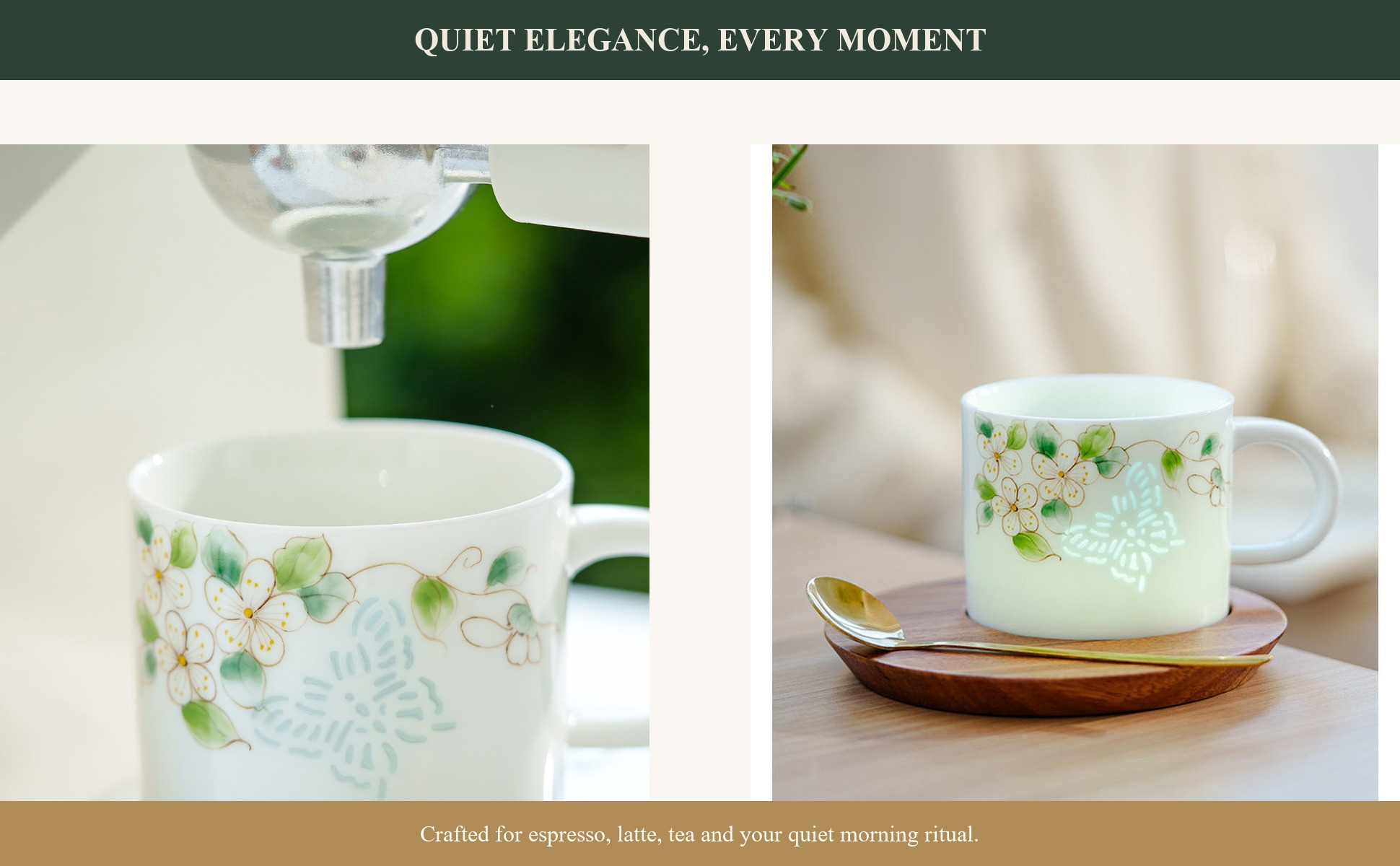 Jade-Crystal Butterfly & Rose Hand-Painted Ceramic Coffee Mug Set with Saucer in use