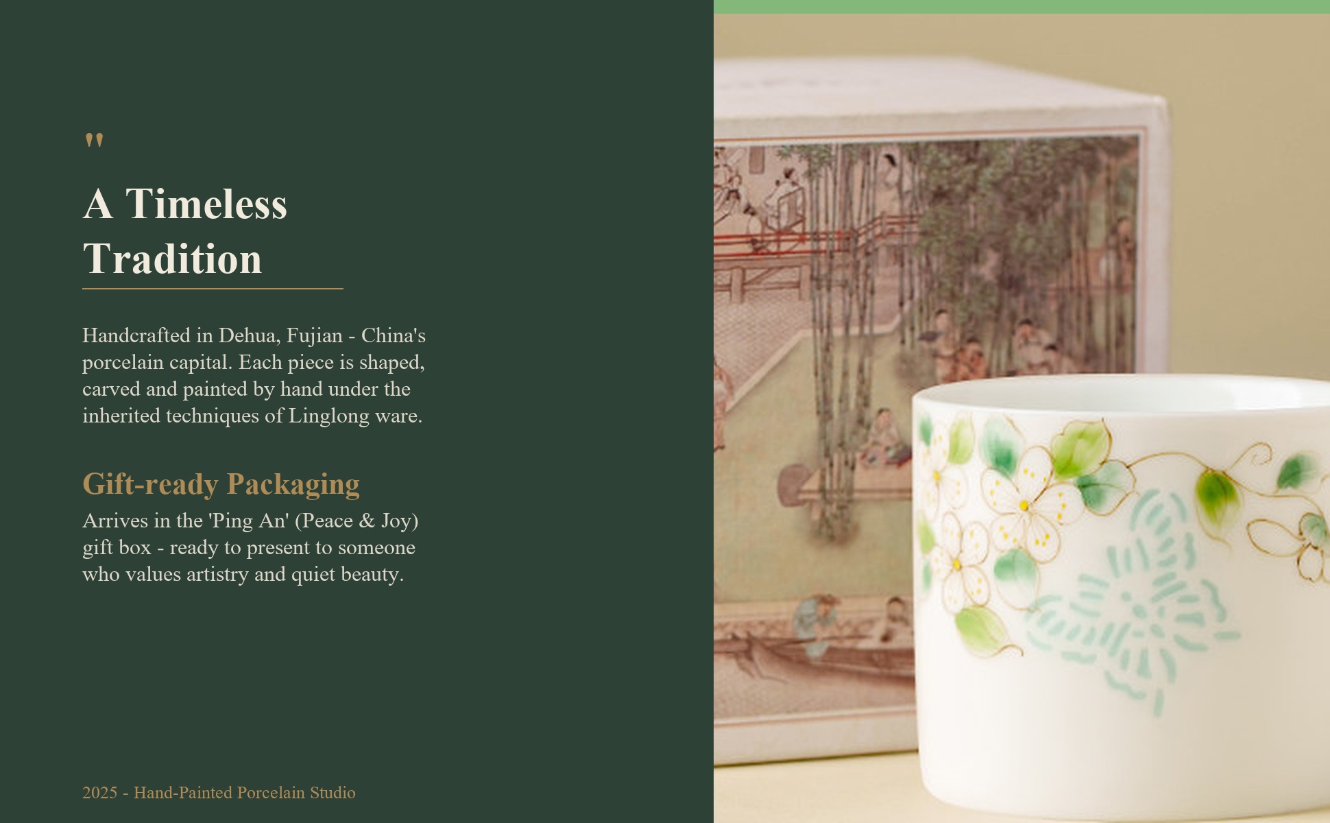 Story panel for Jade-Crystal Butterfly & Rose Hand-Painted Ceramic Coffee Mug Set with Saucer