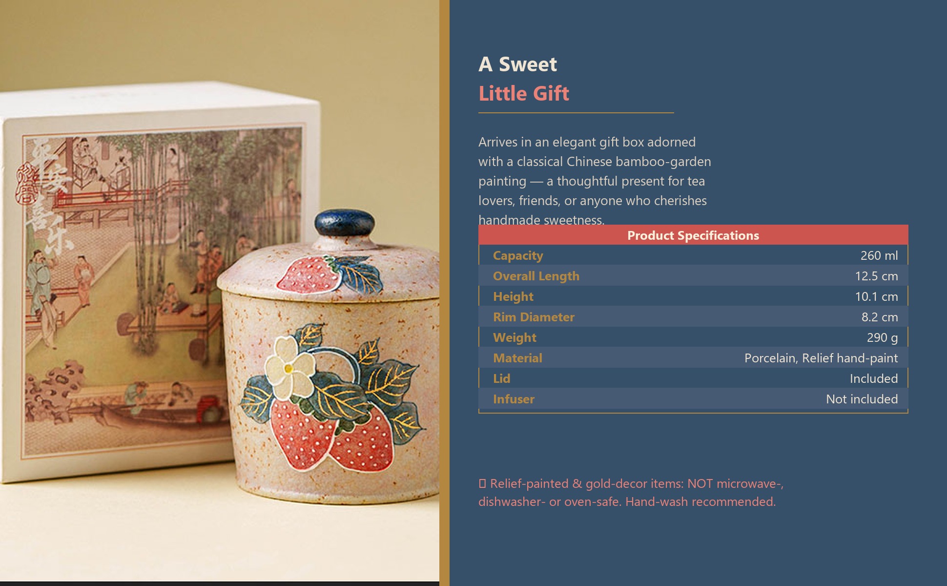 Gift packaging of Firestone-Red Plum Pink Hand-Molded Gold-Trimmed Strawberry Ceramic Coffee Mug